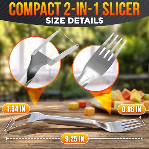 Image of Stainless Steel Watermelon Cutter Slicer Tool 2-in-1 - Cutter & Fork Slices Perfect Cubes with Zero Juice Mess, Watermelon Slicer Tool for Melon & Dragon Fruit - Portable for Picnics & Summer Parties