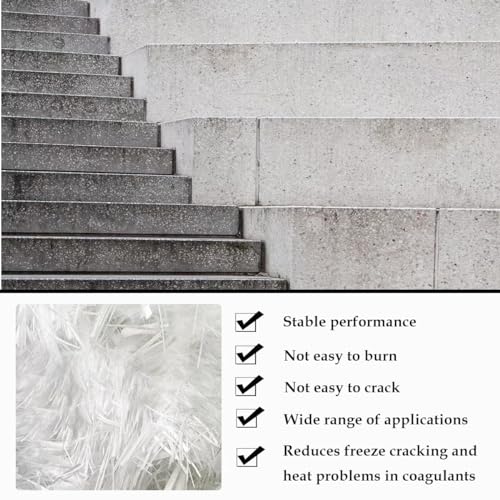 GSYUWIH 4.4 Lb Fiberglass for Concrete Mix,Concrete Fiber Reinforcement Glass Fibers,3/4\'\' (19 mm) Fiberglass White Mortar Mix for Crack Resistance in Concretes Construction Walls Gardens Floors
