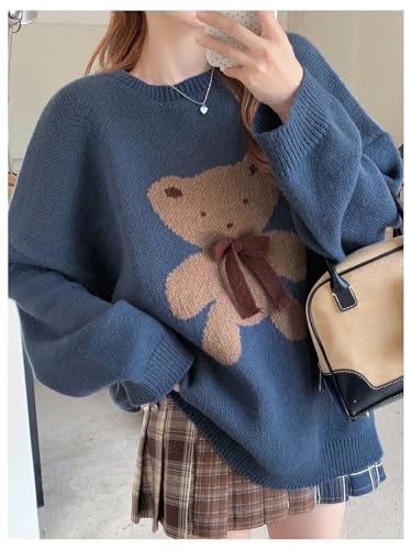 Verdusa Women's Cartoon Oversized Sweater Cute Drop Shoulder Pullover Knit Tops4