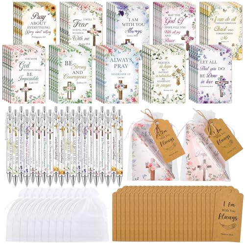 Versets de la Bible : 50 kits de carnets et stylos en bambou pour cadeaux chrétiens