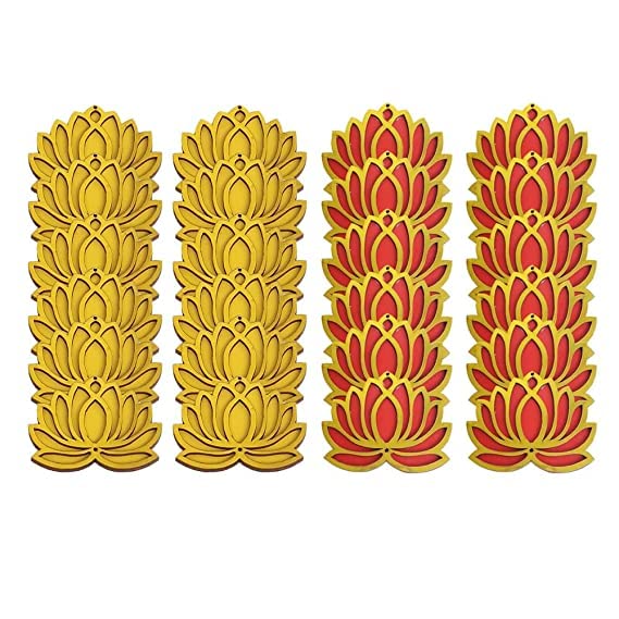 Image of Sanvatsar Home White Golden Lotus 4 Inch Set of 24 Wooden Cutout DIY Rangoli Kit | Decorations for Diwali, Dusshera Wedding Rangoli, Pooja, Decorations, Festival Gift (Red12Ylo12)