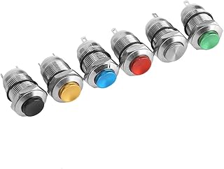6Pcs Momentary Push Button Switch 12mm IP67 Waterproof Metal Reset Button 2A 250VAC Blue Green Black Red Yellow Silver