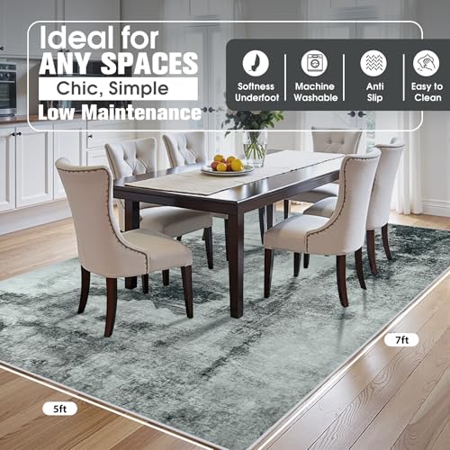 5x7 Area Rugs for Living Room Rug Washable: Abstract Rug for Dining Room Bedroom Carpet Non Slip 5 by 7 Indoor Modern Nursery Home Office Black White