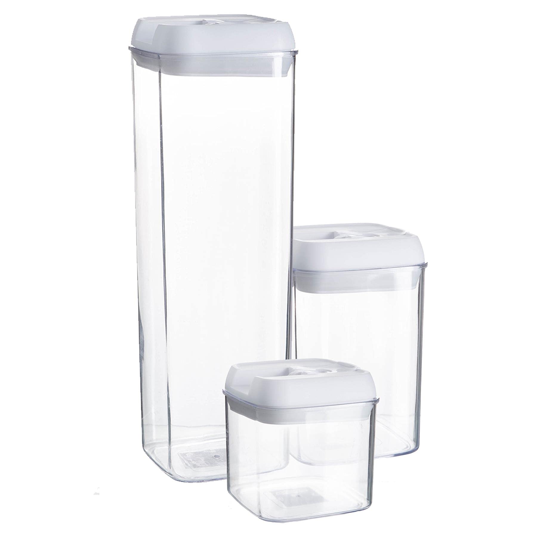 Argon Table Food Storage Containers with Airtight Flip Lock Lids - 3 Sizes - White - Plastic Storage Tubs Tupperware Pantry Food Organiser for Cereal, Oats, Sugar, Coffee, Biscuits, Tea