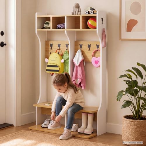 Image of 2-Section Coat Locker with Bench (White)