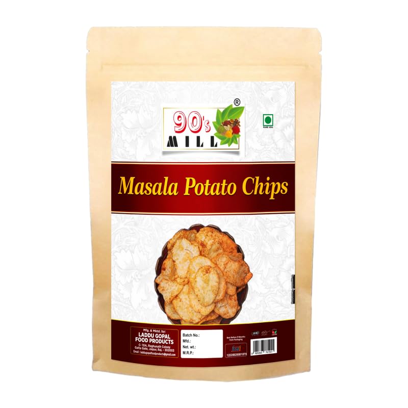 90's MILL Marwar's Organic Ready to eat Namkeen Potato Chips Spicy | Red Chilli Aloo Chips | Low Fat Masala PATTA Wafer | Tasty Yummy Snack Healthy Snack | Batata PATTA Wafer Chips-300g*1Pack