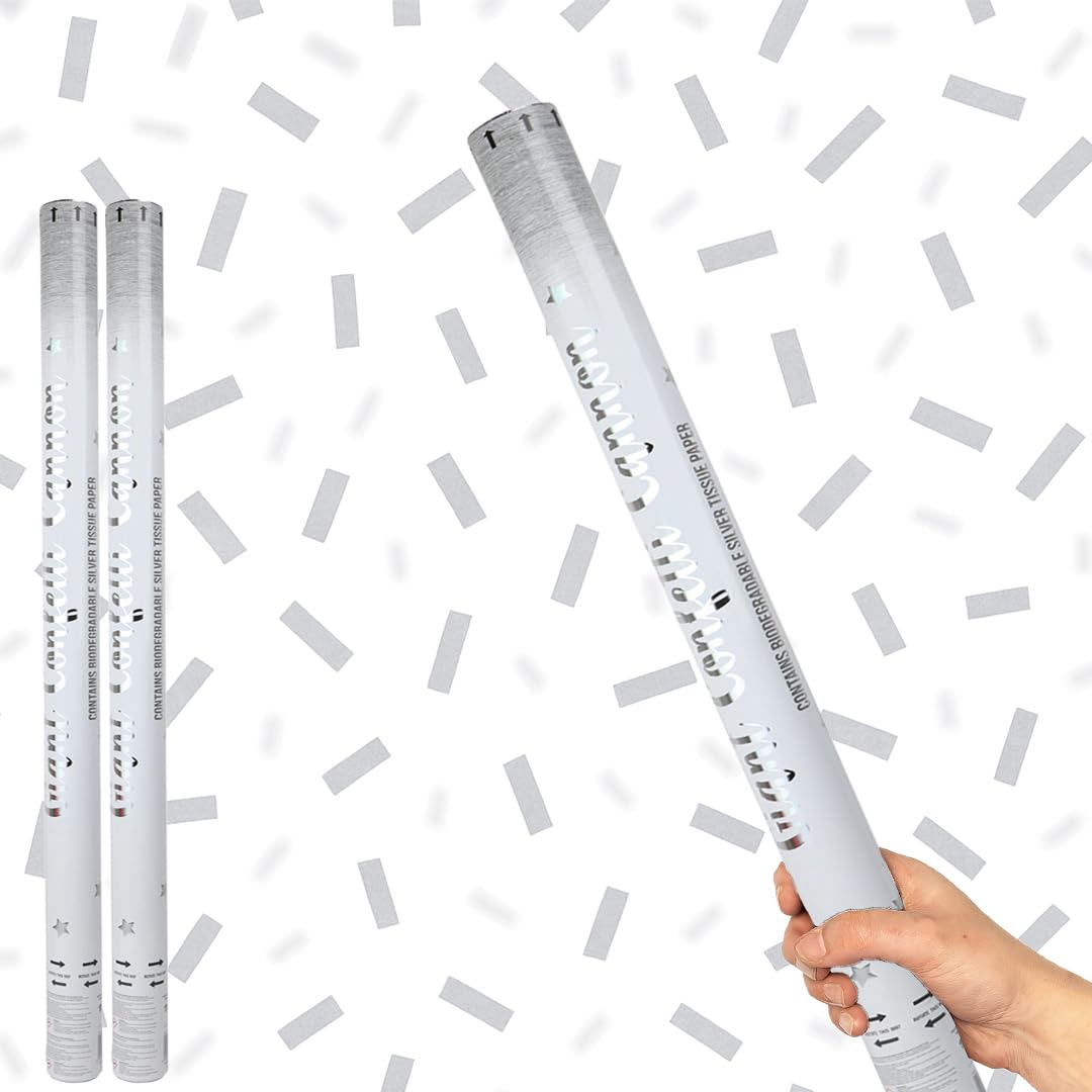 Silver Paper Biodegradable Extra Large Confetti Cannon 80cm β Pack of 2 β Party Poppers Environment Friendly Confetti Popper Shooter for Weddings, Parties, Celebrations & Events