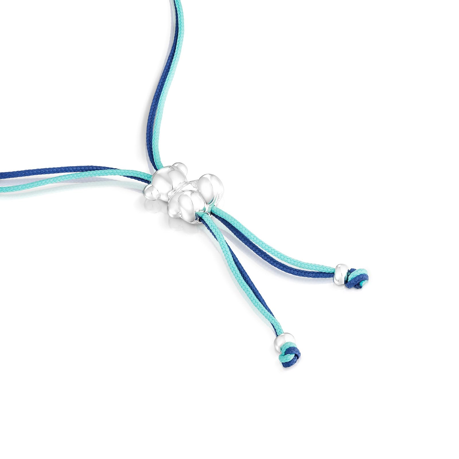 TOUS Pulsera de Cordón Turquesa y Azul Marino Para Mujer con Motivo de Oso de Plata de Primera Ley, Colección Bold Bear