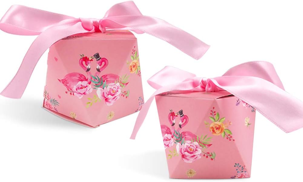 24pcs Flamingo Favor Boxes Hawaiian Tropical Flamingo Party Favor Bags for Kids Birthday Hawaiian Luau Tropical Party Decorations, Flamingo Theme Party Supplies