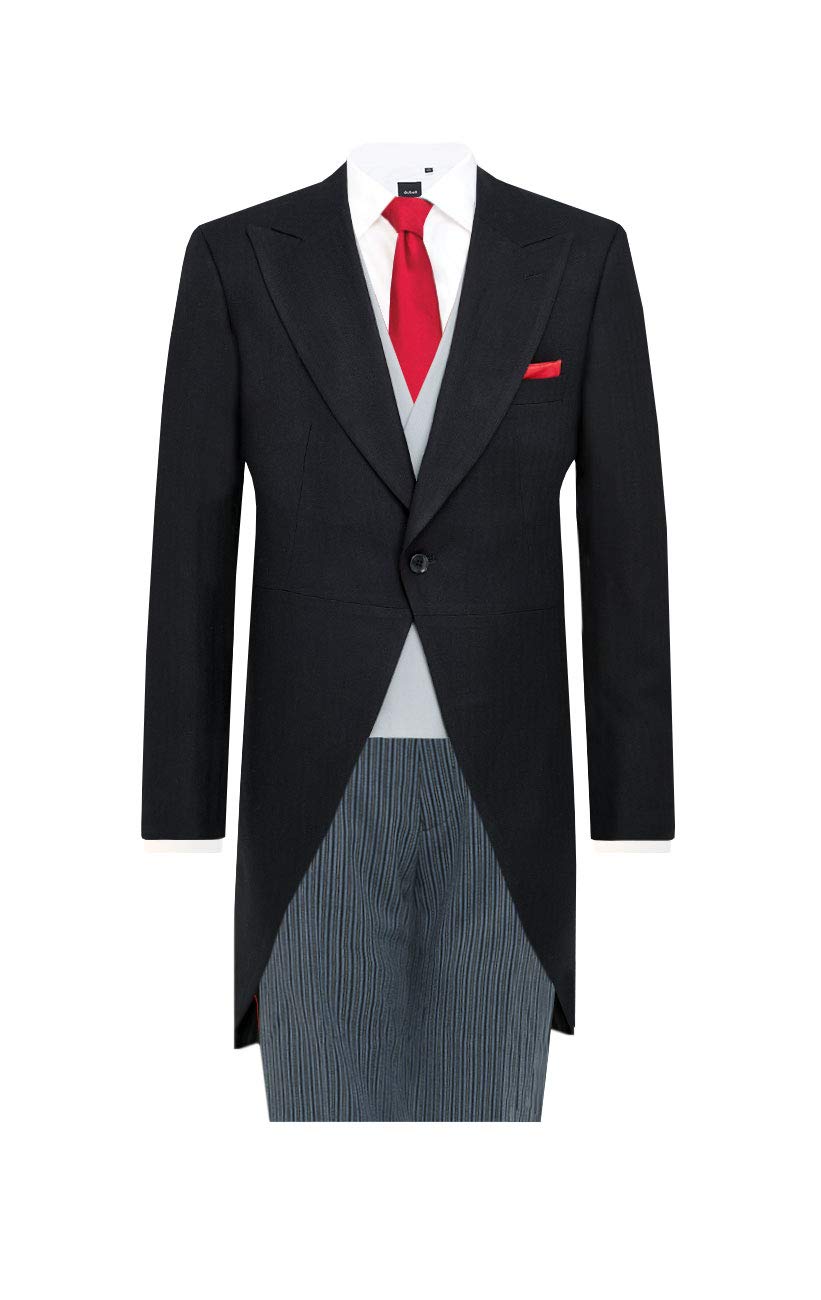 Dobell Men's Black 2 Piece Morning Suit Slim Fit Striped Trousers (38R Jacket With 32R Trousers)