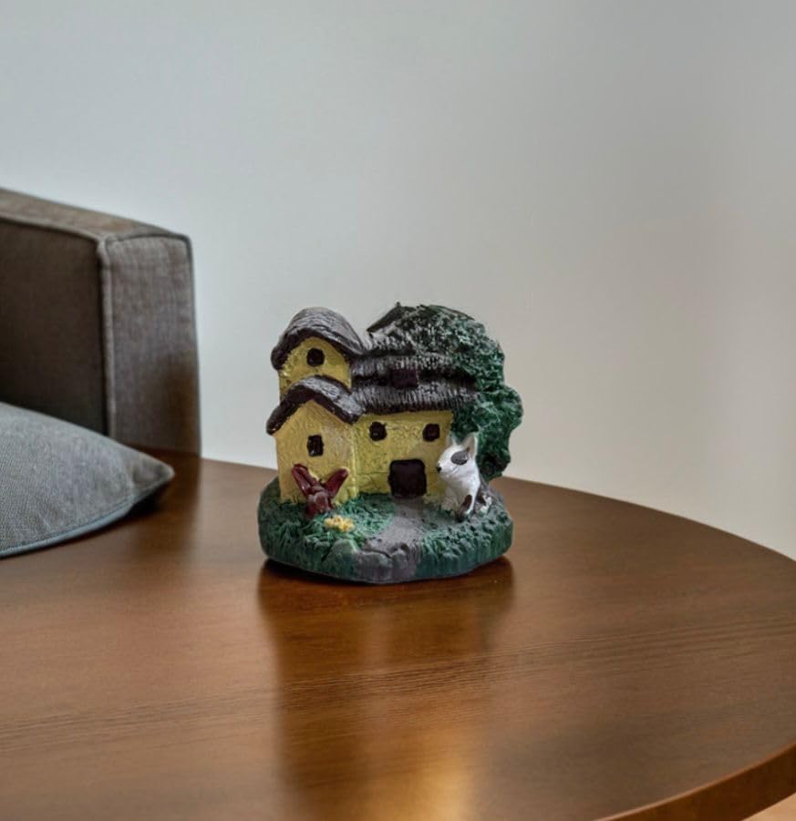 Miniature House with Pet Dog, Black Matte Finish, Resin Decorative Figurine for Home and Garden, 21.59 cm Height-image-47