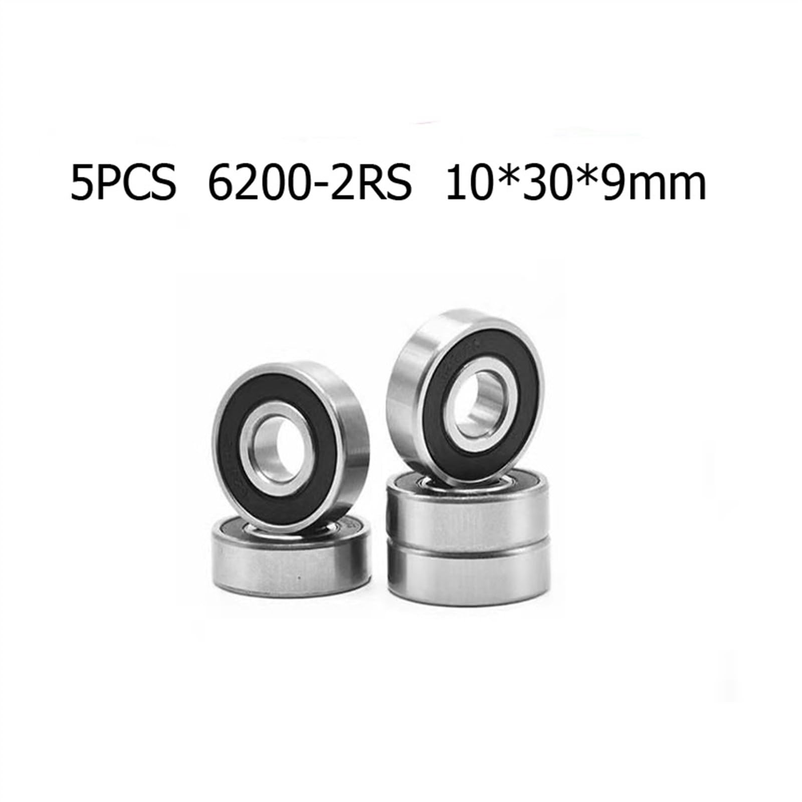 5 piezas ABEC-5 6200 2RS 10x30X9 mm Sello de goma doble miniatura 6200 Rodamiento de bolas de ranura profunda Rodamientos for scooter(ABEC 1)
