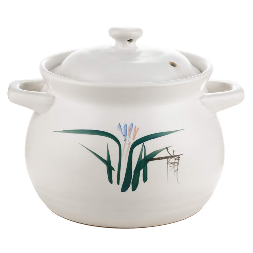 METTEOR Hot Pot For Stew Soup Earthen With Double Handle Round Casserole Clay Lid Heat-resistant Printed Ceramic Cookware Wit 3.5 L (Wit 3.5L)