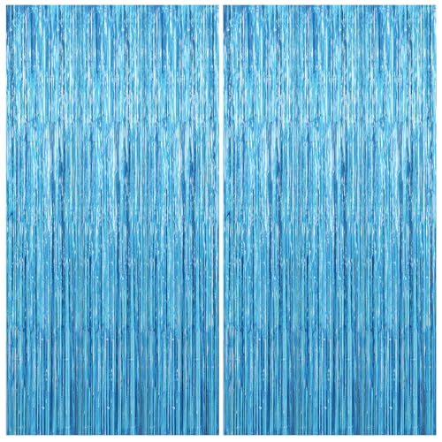 2 Pack Party Decorations Blue Streamers Fringe Backdrop Ocean Themed Decorations Foil Curtain Backdrop Blue Birthday Baby Shower Bachelorette Christmas Party Decor Supplies