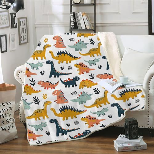ZHXXFD Manta Cama 90 Invierno Gruesa Infantil Patrón Cartoon Dinosaurio,Manta Sherpa Sofa Chico Chica Niños,Manta Polar Termica Suave 100X130,A4