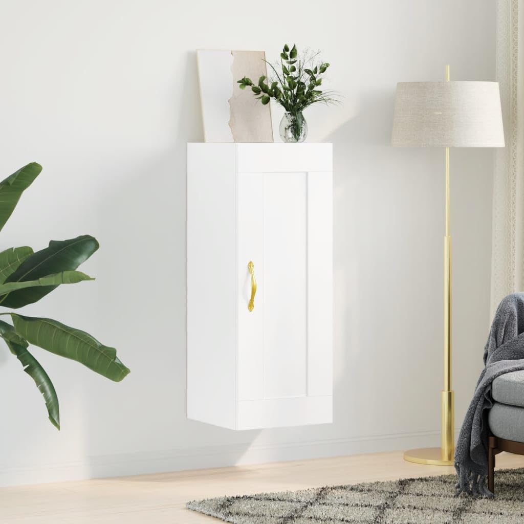 Armoire murale design blanc et bois d'ingénierie meuble de rangement salon chic