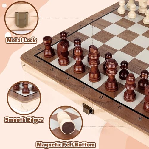 Image of PRIMESAGE Chess Board Set Chess Board Wooden Chess Board Set Magnetic Chess Board Wooden Chess Board Magnetic Chess Board Memory Chess Game for Kids Board Games Memory Chess | 9.5x9.5 inches