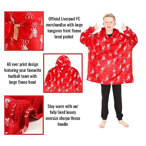 Liverpool Football Club Boys Fully Lined Luxury Fleece Hoodie, Oversized Fleece Blanket Hoody 7-13 Years Red - Image 6