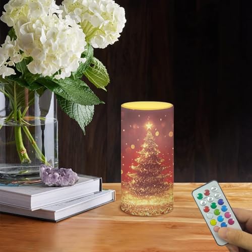 Image of Poceacles Christmas Tree Gold Red Flameless LED Candle Battery Powered Votive Lights Realistic Pillar Candle Decorative Tea Lights for Home Party Indoor Outdoor Decorations