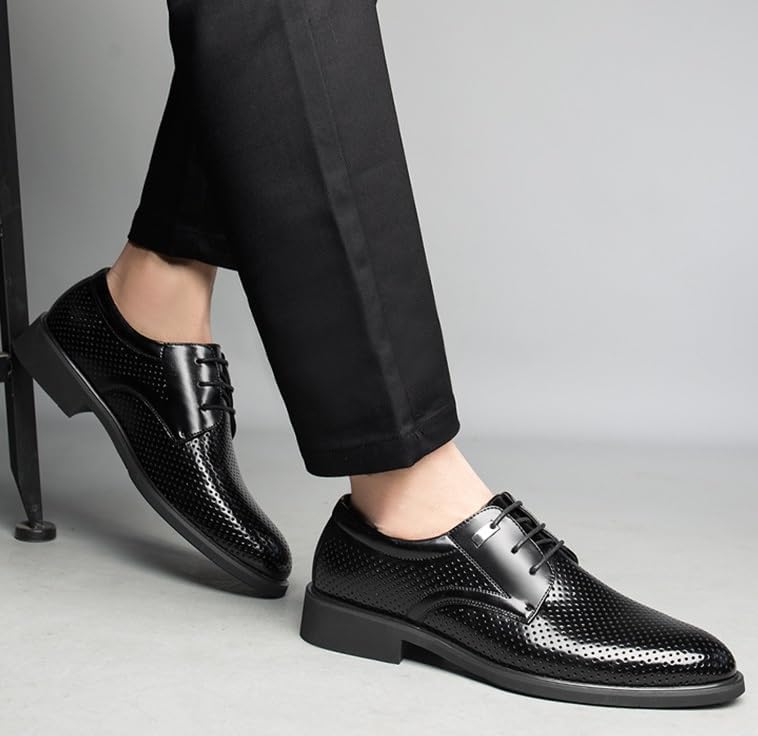 Men's Leather Dress Shoes Summer Breathable Wingtip Brogue Oxford Classic Lace-Up Formal Derby Shoes2