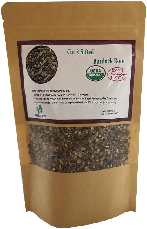 Cut & Sifted Organic Burdock Root Tea Caffeine Free 5 Ounces - Herbal Ingredient Dried Arctium lappa Tea 142G
