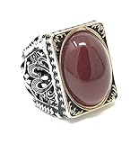 KAR 925K Stamped Sterling Silver Red Agate (Aqeeq) Men's Large Ring I1N (12)