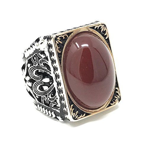 Kar 925K Stamped Sterling Silver Red Agate (Aqeeq) Men's Large Ring I1N (12) #TOP5
