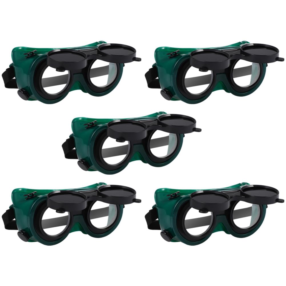 5 Stück Schutzbrille zum Schweißen mit Verstellbarem Gurt und Ergonomischem Design aus Robustempc Material für Gas und Elektroschweißer