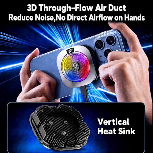 Image of MOBILIFE Phone Cooler for Gaming, 25W Magnetic Mobile Cooler for Phone with 5 Cooling Modes, Temprature & Power LCD Display,1 /4 inch Screw Hole, RGB Lights, Semiconductor Instant Cooler for Phones