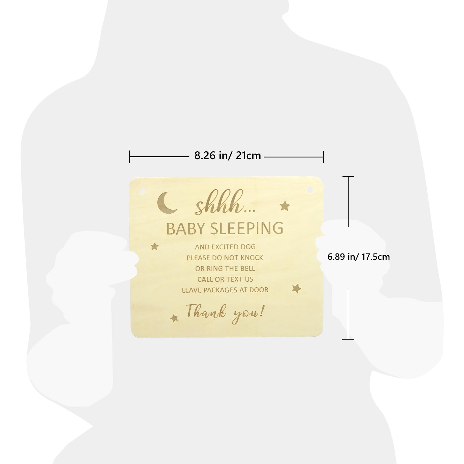 HAMUIERS Baby Sleeping Sign for Front Door, Do Not Knock or Ring the Bell Sign, Wooden Door Hanger for Outside Porch Kids Room Nursery Boho Decor - Rectangle