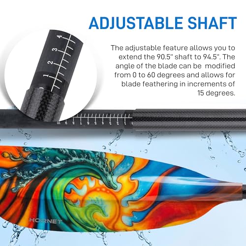 Image of Hornet Watersports Fiberglass Kayak Paddle for Adults- Ideal for Touring, Fishing and Boating- 90.5 inches / 230CM Adjustable with Carbon Fiber Shaft- Kayak Oars Kayaking Equipment