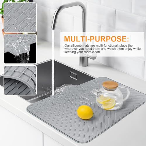 Image of Supvox 23 * 17 Inches Silicone Slope Draining Mat, Square Large Drainage Plate, Simple Picnic Diatom Mud Bar Mat (Grey)