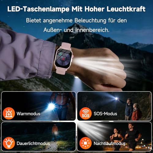 Smartwatch Damen mit EKG/ΒΙυtzυcker/BMI/HRV/Harnsäure/LED-Licht,2,0"Gesundheitsuhr mit 24H BΙutdruckmessung SpO2 Pulsuhr Körpertemperatur Schlaf/Apnoe-Monitor, SOS-Notruf Fitnessuhr für iOS Android – Bild 4