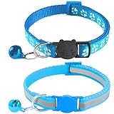 zulinlong 2 Pack Breakaway Cat Collars with Bells, Reflective Design and Claw Print Design, Safety Buckle Kitten Collars Adjustable from 7.5 to 12.5 Inches (Sky Blue)