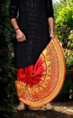 Image of Men's Ready to Wear Pant System Printed MAYUR PUCHHA Dhoti for Marriage, Pooja, Festival etc.(GC010)
