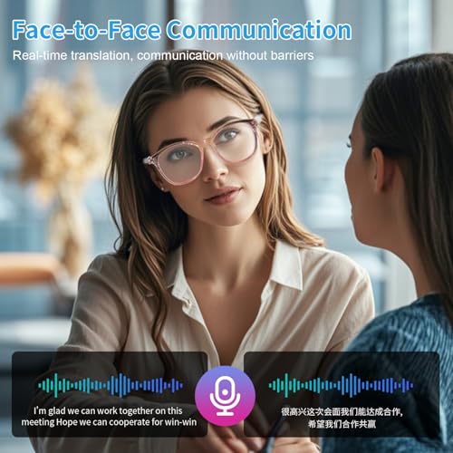 Image of Smart Glasses for Women, AI Translation Bluetooth Glasses, Real-Time Translator, Open Ear Blue Light Filtering Lenses, Supports 160+ Languages, Language Translator for Traveling Learning