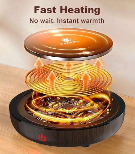 Image of Kepwam Coffee Mug Warmer for Desk, 3-Temp Fast Heating Cup Warmer with 6H Auto Shut Off, LED Light & Smart Candle Warmer for All Beverages, Ideal Gifts for Women Men