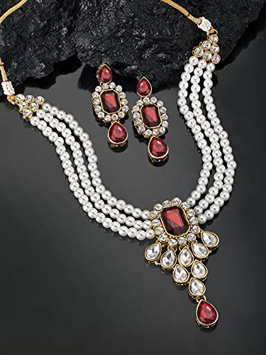 Image of Peora Crystal Faux Pearl Jewellery Gift Set for Women