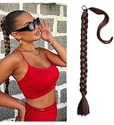 CHARSUN 32 inch Long Braided Ponytail Extensions for Women, Straight Wrap Around Hair Extensions ...