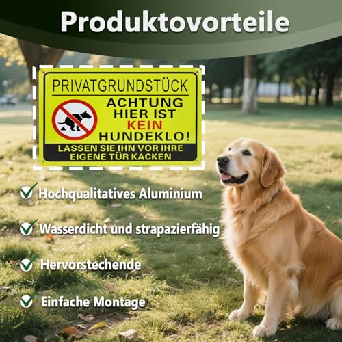 FLEXNOVA 20×30cm Kein Hundeklo Schild Hunde Kacken Verboten, Schild Kein Hundeklo Metall Privatgrundstück Alu Hundeschild Verbotsschilder Selbstklebend Verbot Hundekot Hundehaufen Hundekacke