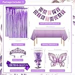 Purple Birthday Decorations, Purple Pink Party Decorations with Happy Birthday Banner, Balloons, Bday Sash, Crown, Butterfly, Tablecloth, Fringe Curtain, Honeycomb Ball for Women Girls Party Supplies - Image 3
