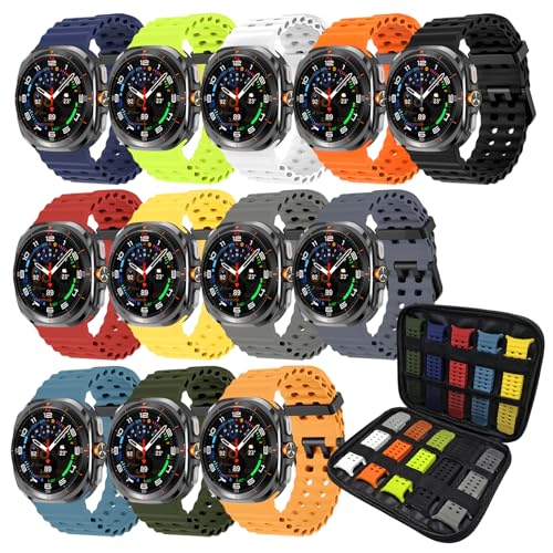 HAYONLIY 12 Packs Sport Bands with Storage Case Compatible for Samsung Galaxy Watch Ultra 47mm(2025/2024),No Gap Breathable Wristband Waterproof Replacement Soft Silicone Strap for Women Men