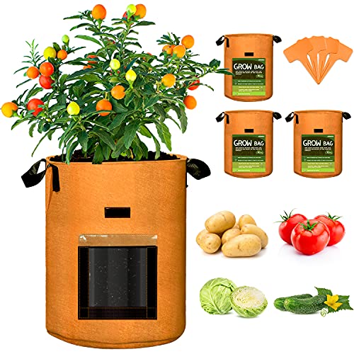 10 Gallon Potato Grow Bags, 4 Pack, Two-Sides Window Garden Planting Bag with Durable Handle, Thickened Nonwoven Fabric Pots Vegetable Grow Bags for Tomato, Carrot, Onion, Fruits, Flower