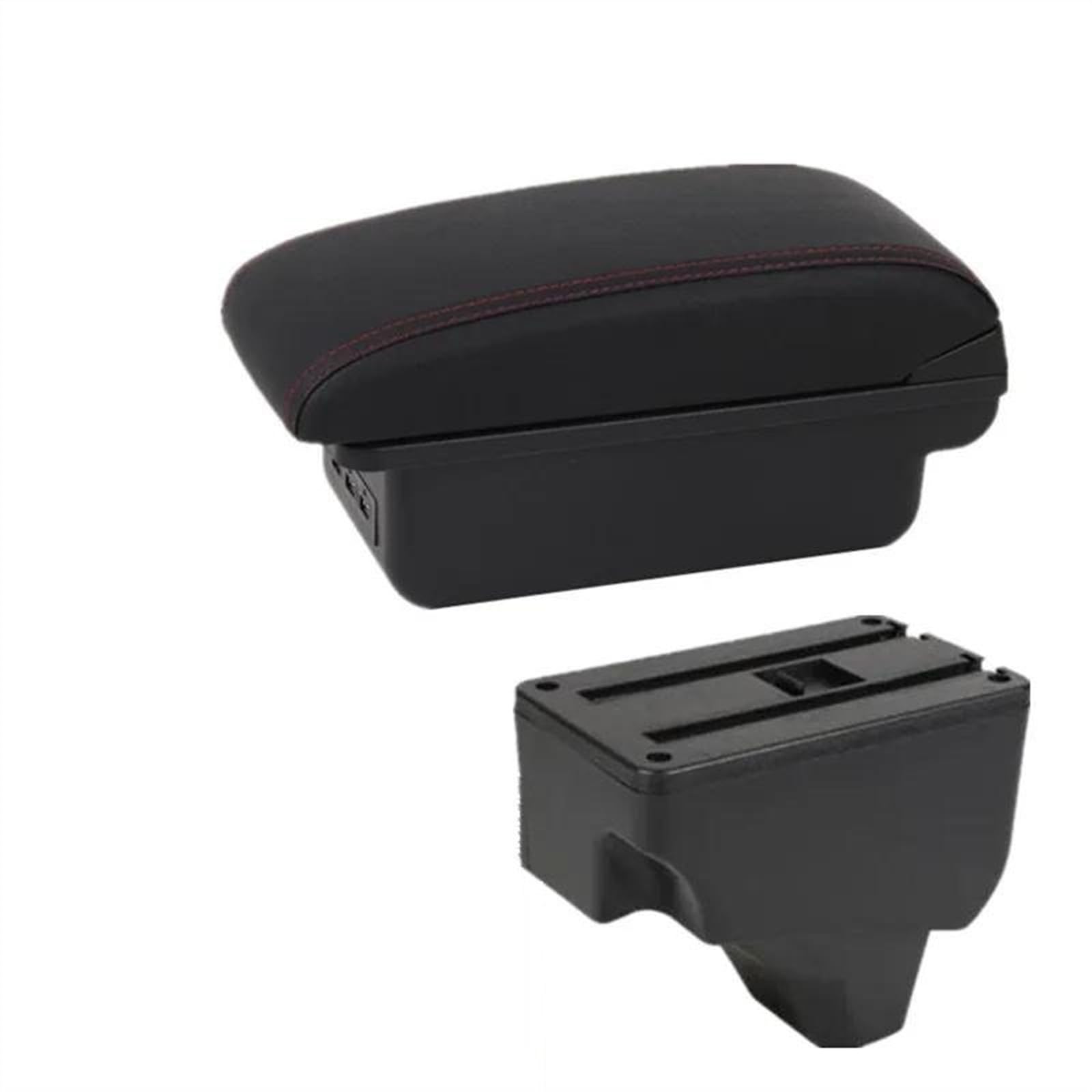 NMJLQW Storage Rack Center Console Armrest Storage Box For Peugeot 208 2008 2019-2024 Car Interior Parts Modification Accessories(B2 Black red 3USB)