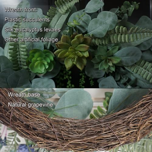 Hometrance FAUX EUCALYPTUS WREATH Green Eucalyptus Leaf Wreaths For Front Door, 20-22 Inch Artificial Greenery Wreath With Ferns & Succulents thumb #2
