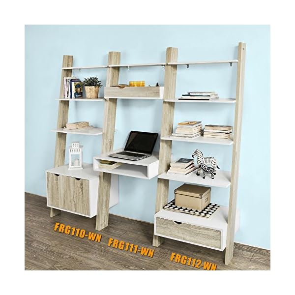 SoBuy® 3 Shelves 1 Cabinet Wall Shelf Ladder Shelf Bookcase Storage Display Shelving Unit, FRG110-WN - Image 5