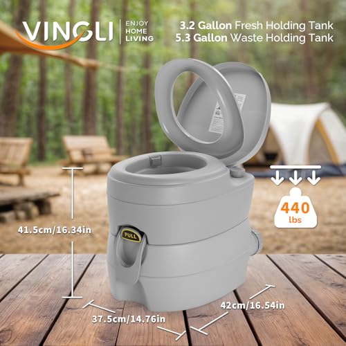 Image of VINGLI Portable Toilet for Camping, Portable RV Toilet with 5.3 Gallon Detachable Sewage Tank, Indoor Outdoor Leak-Proof Toilet for Adults, Suitable for Hiking, Camping, Traveling and Boating