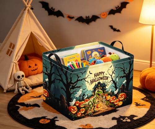 Image of Halloween Basket Cute Baskets for Kids Pumpkin Basket Rectangular Storage Bin Organizer Box Room Decor(Pumpkin Dinosaur)