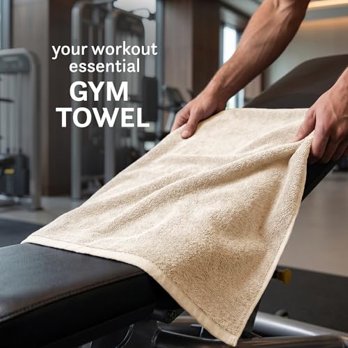 Image of MYTRIDENT Cotton Bamboo Gym Towel for Men Workout & Women Workout | 450 GSM | Perfect Size for Gym - 45 Cms x 90 Cms | Quick-Dry | Extra Absorbent | Lightweight | Suitable for All Sports | Beige