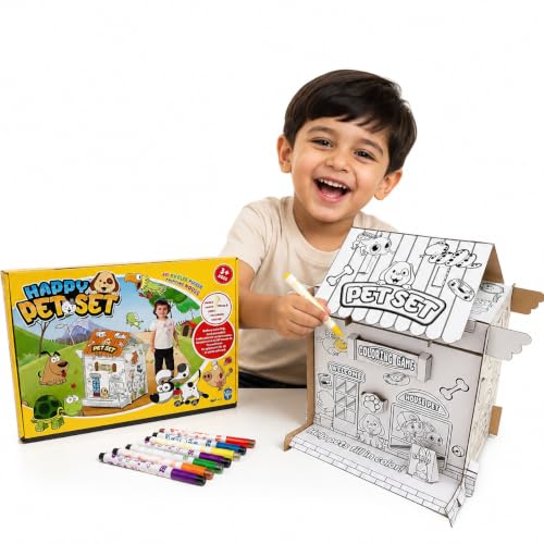 Image of Crackles DIY 3D Paper Puzzle Craft Kit for Kids | Build and Paint Cardboard House Toy with Colors | Creative Art & Craft Activity Kit for Kids | Educational DIY Toy